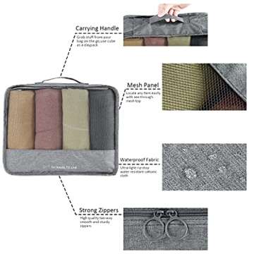 FOREMS 7 Set Packing Cubes For Suitcases Travel Luggage Organizers Travel Accessories With Laundry Bag,Shoe Bag And Toitetry bag,Lightweight Luggage For Carry On Suitcase (grey)