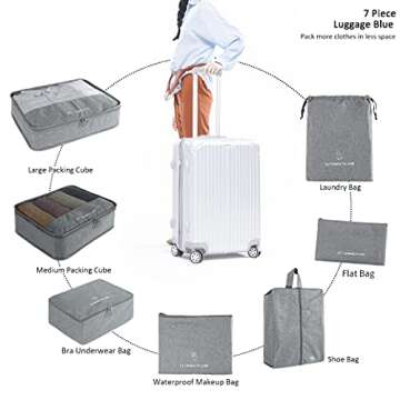 FOREMS 7 Set Packing Cubes For Suitcases Travel Luggage Organizers Travel Accessories With Laundry Bag,Shoe Bag And Toitetry bag,Lightweight Luggage For Carry On Suitcase (grey)