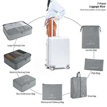 FOREMS 7 Set Packing Cubes For Suitcases Travel Luggage Organizers Travel Accessories With Laundry Bag,Shoe Bag And Toitetry bag,Lightweight Luggage For Carry On Suitcase (grey)