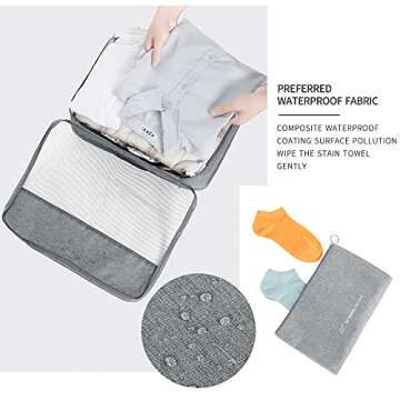 FOREMS 7 Set Packing Cubes For Suitcases Travel Luggage Organizers Travel Accessories With Laundry Bag,Shoe Bag And Toitetry bag,Lightweight Luggage For Carry On Suitcase (grey)