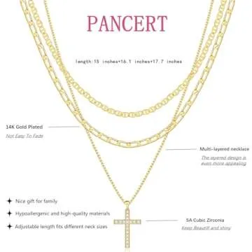 Cross Necklace for Women,Stackable Stacked Stacking Layering Layered Necklaces Dainty Gold Necklace Paperclip Box Flat Mariner Chain Necklace Cross Pendant CZ Diamond Simple Jewelry Gift