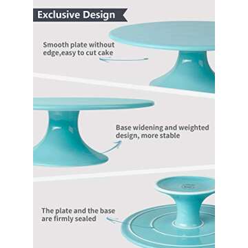 Sweese 708.102 10-Inch Porcelain Cake Stand, Round Dessert Stand, Cupcake Stand for Birthday Parties, Weddings, Baby Shower and Other Events, Turquoise
