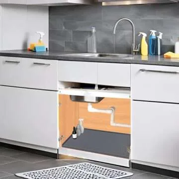 Jacooxi Under Sink Mat 25 x 19, Silicone Under Sink Mats for Kitchen Waterproof, Under Sink Liner, Easy to Clean Bathroom Cabinet Mat Organizers and Storage, Grey