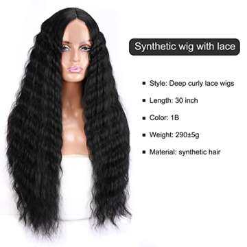 Halcyon Long Curly Wig for Black Women 26inch Synthetic Curly Wig Middle Part Wigs Hair Replacement Wigs (30, #/1B)