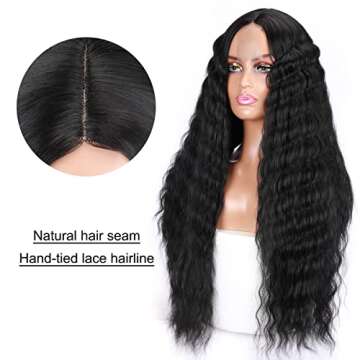 Halcyon Long Curly Wig for Black Women 26inch Synthetic Curly Wig Middle Part Wigs Hair Replacement Wigs (30, #/1B)