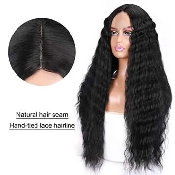 Halcyon Long Curly Wig for Black Women 26inch Synthetic Curly Wig Middle Part Wigs Hair Replacement Wigs (30, #/1B)