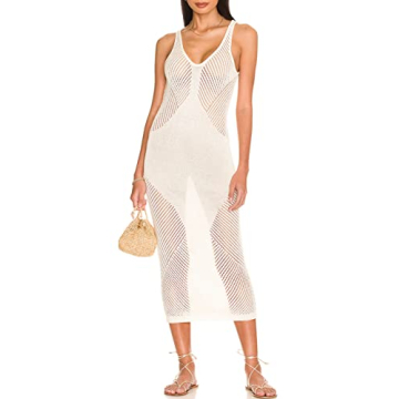 Bsubseach Women Knitted Bikini Swimwear Cover Up Sleeveless Crochet Beach Dress Summer Resort Wear W...