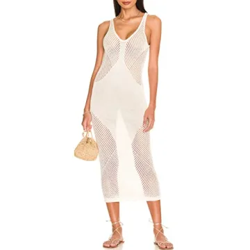 Bsubseach Women Knitted Bikini Swimwear Cover Up Sleeveless Crochet Beach Dress Summer Resort Wear W...