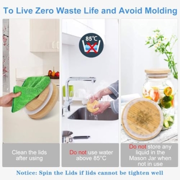 Eco Bamboo Mason Jar Lids with Straw Hole and Steel Straws