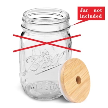 Eco Bamboo Mason Jar Lids with Straw Hole and Steel Straws