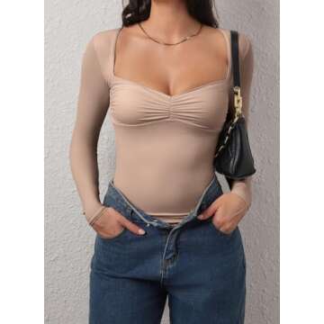 CHYRII Women Square V Neck Bodysuit - Elegant & Versatile