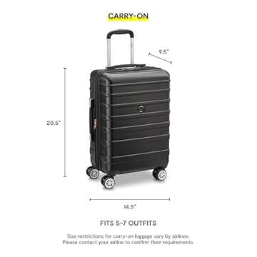 DELSEY PARIS Margot Hardside Luggage, Dual Wheel Spinners for Smooth Travel, Expandable with Spacious & Organizable compartments, Men and Women, Black, Carry-On 20-Inch