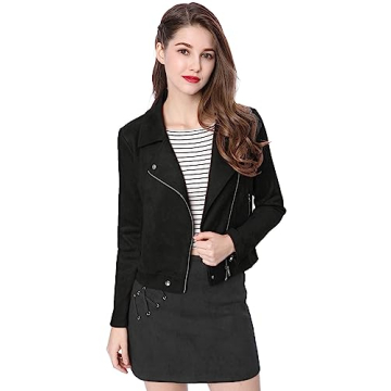 Allegra K Stylish Faux Suede Moto Jacket for Women