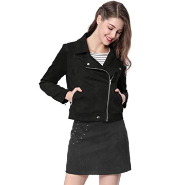 Allegra K Stylish Faux Suede Moto Jacket for Women