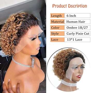 INSTASTYLE Ombre Blonde Pixie Cut Lace Front Wigs 6 inch Human Hair 13X1 Pixie Cut Short Curly Wigs ...