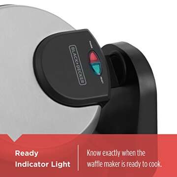 BLACK+DECKER Flip Waffle Maker, WM1404S, 7" Round Belgian Waffles, Ready Light Indicator