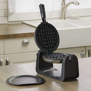 BLACK+DECKER Flip Waffle Maker, WM1404S, 7" Round Belgian Waffles, Ready Light Indicator