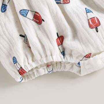 Amnnchya Baby Girl 4th of July Outfit Ice Cream Sleeveless Fourth of July Romper Newborn Independence Day Clothes (White,0-3 Months)