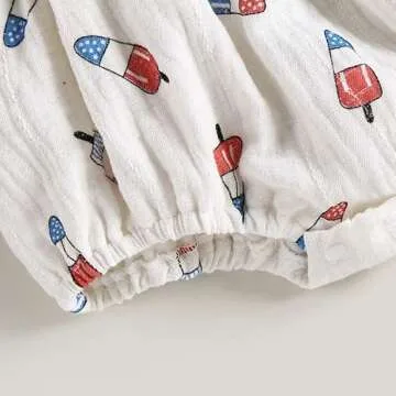 Amnnchya Baby Girl 4th of July Outfit Ice Cream Sleeveless Fourth of July Romper Newborn Independence Day Clothes (White,0-3 Months)