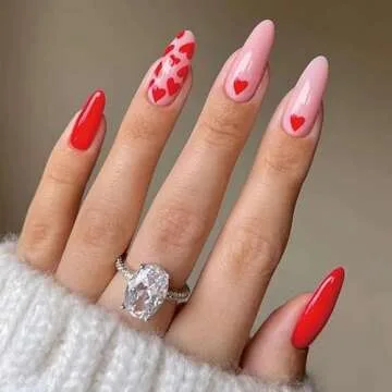 KOLONAMS Valentine's Day Pink Press on Nails with Red Heart Design - 24 pcs