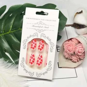 KOLONAMS Valentine's Day Pink Press on Nails with Hearts