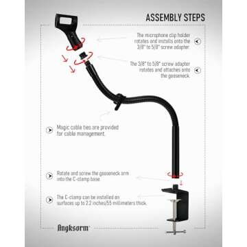 24-INCHS Flexible Gooseneck Microphone Stand with Heavy Duty Desk Clamp for Podcast, Meetings, Lectures, Radio Broadcasting Studio, Live Broadcast Equipment, TV Stations