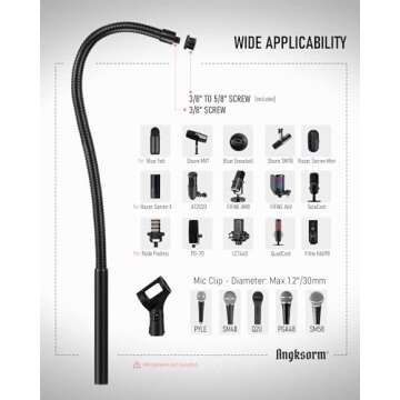 24-INCHS Flexible Gooseneck Microphone Stand with Heavy Duty Desk Clamp for Podcast, Meetings, Lectures, Radio Broadcasting Studio, Live Broadcast Equipment, TV Stations