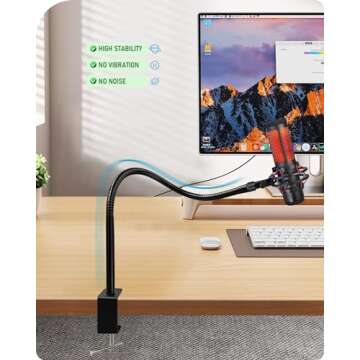 24-INCHS Flexible Gooseneck Microphone Stand with Heavy Duty Desk Clamp for Podcast, Meetings, Lectures, Radio Broadcasting Studio, Live Broadcast Equipment, TV Stations