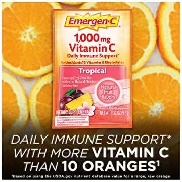 Emergen-C 1000mg Vitamin C Powder, with Antioxidants, B Vitamins and Electrolytes, Vitamin C Supplements for Immune Support, Caffeine Free Fizzy Drink Mix, Tropical Flavor - 30 Count/1 Month Supply