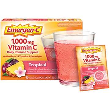 Emergen-C 1000mg Vitamin C Powder, with Antioxidants, B Vitamins and Electrolytes, Vitamin C Supplements for Immune Support, Caffeine Free Fizzy Drink Mix, Tropical Flavor - 30 Count/1 Month Supply