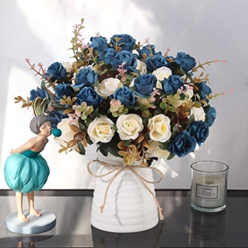 MOOMASS Lifelike Artificial Rose Bouquets and Ceramic Vases for Home and Office Decoration