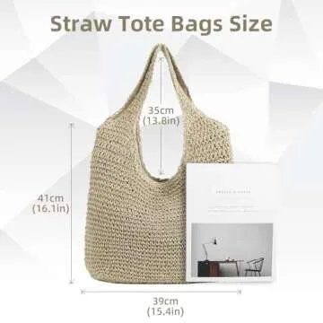 Otikwio Straw Beach Bag for Women Large Summer Woven Tote Bag Handmade Shoulder Bag Boho Rattan Handbag for Vacation Travel Holiday, Style1-beige