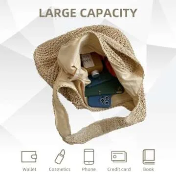 Otikwio Straw Beach Bag for Women Large Summer Woven Tote Bag Handmade Shoulder Bag Boho Rattan Handbag for Vacation Travel Holiday, Style1-beige