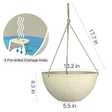 Large Hanging pots for Outdoor Indoor Plants,Speckled Yellow Hanging Flower Pots(13.2 Inch,Set of 2)