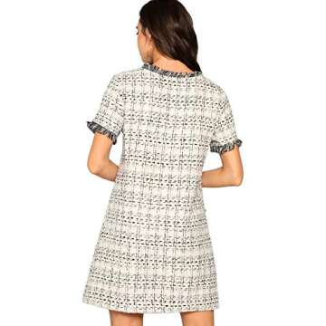Floerns Women's Tweed Short Sleeve Shift Tunic Dress with Pockets