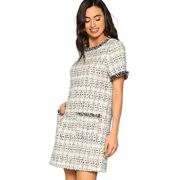 Floerns Women's Tweed Short Sleeve Shift Tunic Dress with Pockets