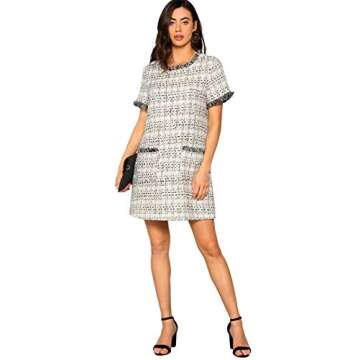 Floerns Women's Tweed Short Sleeve Shift Tunic Dress with Pockets