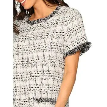 Floerns Women's Tweed Short Sleeve Shift Tunic Dress with Pockets