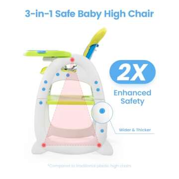 High Chairs Baby 3 in 1 Toddler Highchair,Table Booster Seat with 3-Position Adjustable Feeding Tray,Compact High Chair