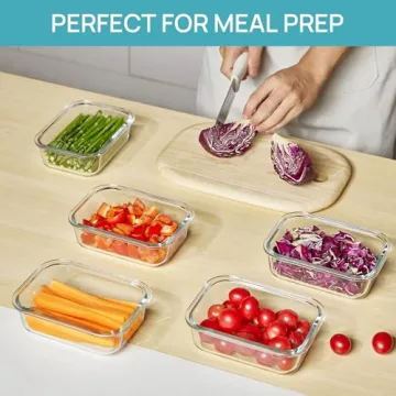 Vtopmart 5Pack 22oz Glass Storage Containers with Lids, Glass Meal Prep Food Container Sets with Snap Airtight Lids for Microwave, Oven, Freezer and Dishwasher, Blue