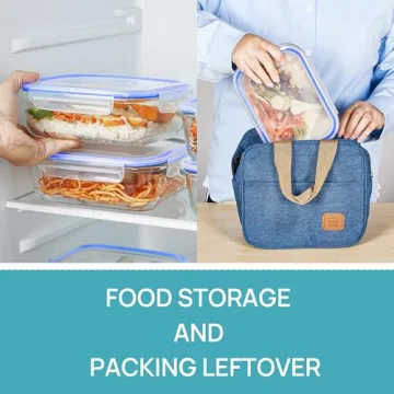 Vtopmart 5Pack 22oz Glass Storage Containers with Lids, Glass Meal Prep Food Container Sets with Snap Airtight Lids for Microwave, Oven, Freezer and Dishwasher, Blue