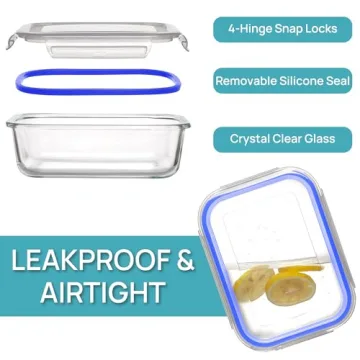 Vtopmart 5Pack 22oz Glass Storage Containers with Lids, Glass Meal Prep Food Container Sets with Snap Airtight Lids for Microwave, Oven, Freezer and Dishwasher, Blue