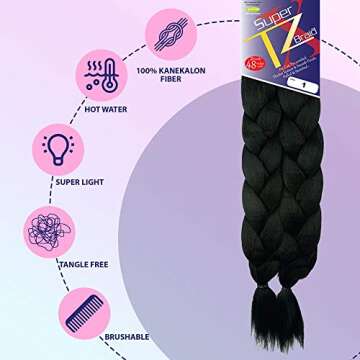Pre-Stretched Braiding Hair Extensions – 48 Inch Long Unfolded – 6 Bundles Total – Xpression 100% Kanekalon Hair Extensions – TZ Braid Hair Extensions – Pre-Cut and Pre-Combed Synthetic Hair (1)