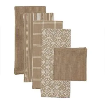 DII Assorted Woven Kitchen Set - 5 Piece Cotton Towels for a Beautiful Kitchen