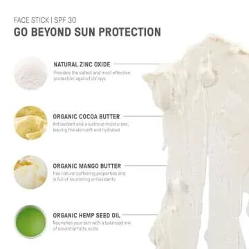 Raw Elements Face All-Natural Mineral Sunscreen Stick, Non-Nano Zinc Oxide, 95% Organic, Water-Resistant 80 Min, Reef Safe, All Ages Safe, SPF 30+, Travel Sunblock 0.5 oz