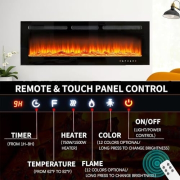 oneinmil 50" Electric Fireplace Wall Mounted Stylish Design