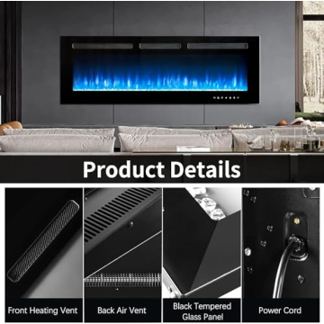 oneinmil 50" Electric Fireplace Wall Mounted Stylish Design
