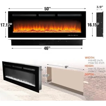 oneinmil 50" Electric Fireplace Wall Mounted Stylish Design