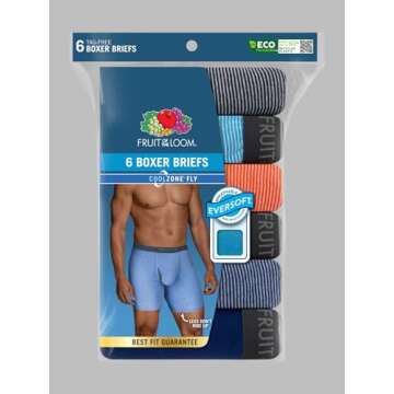 Fruit of the Loom Men's Coolzone Boxer Briefs, Moisture Wicking & Breathable, Assorted Color Multipacks, 6 Pack-Stripe/Solid, Large
