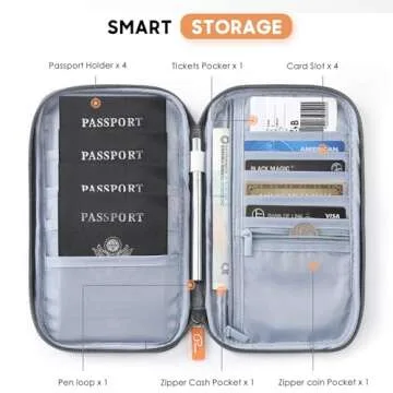 Travel Passport Wallet, Lightweight Large Family Passport Holder RFID Passport Cover Case Waterproof Bag Document Organizer for Women & Men-Grey